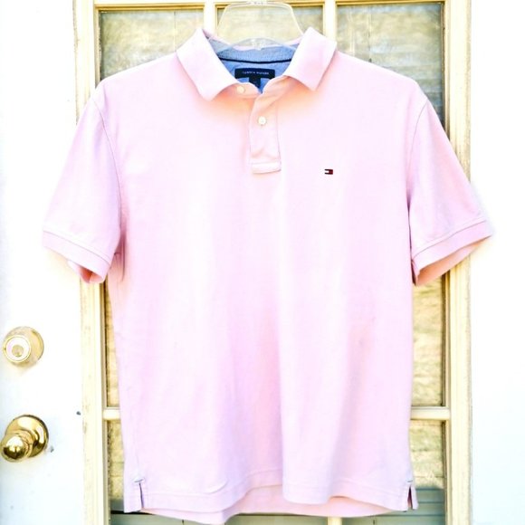 Tommy Hilfiger Mens Polo Shirt Size L Light Pink Short Sleeve Classic Fit - Picture 1 of 5